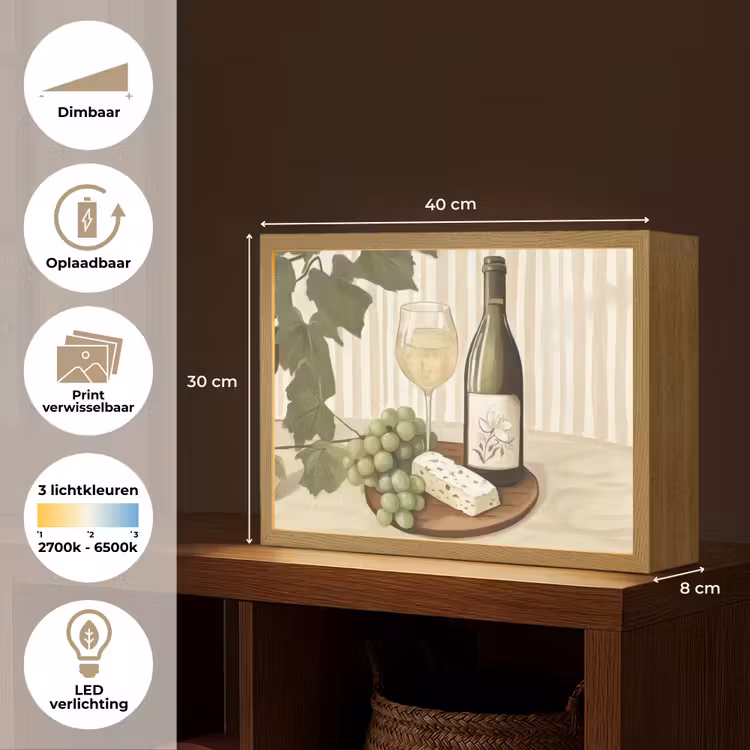 Lightbox - Wandlamp - Wijn - Druiven - Kaas - Bladeren — 10