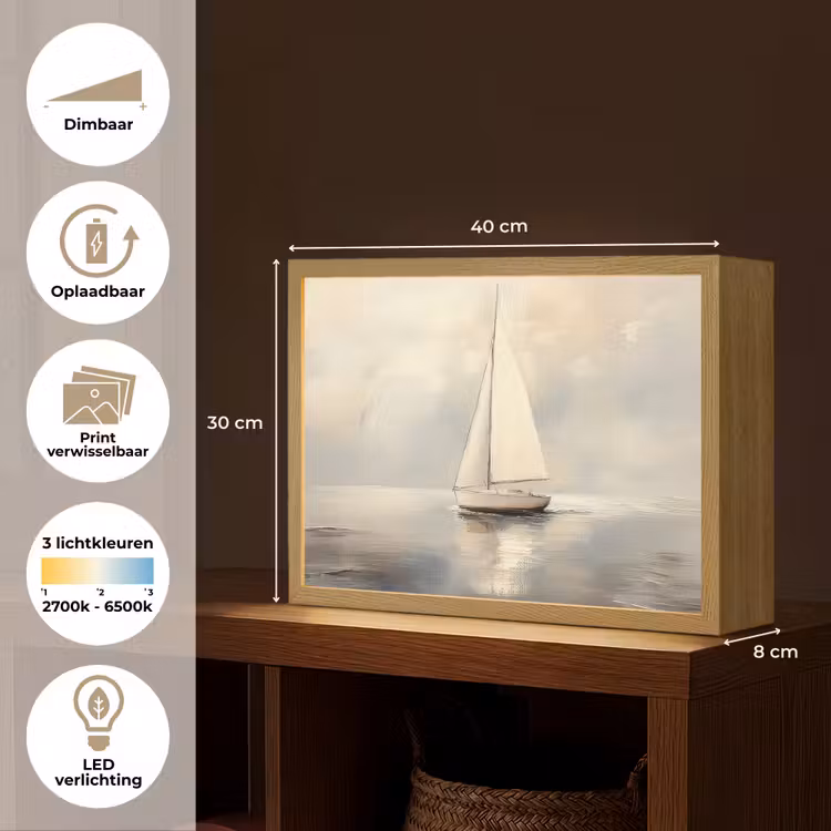 Lightbox - Wandlamp - Zeilschip - Zee - Bewolkt — 10