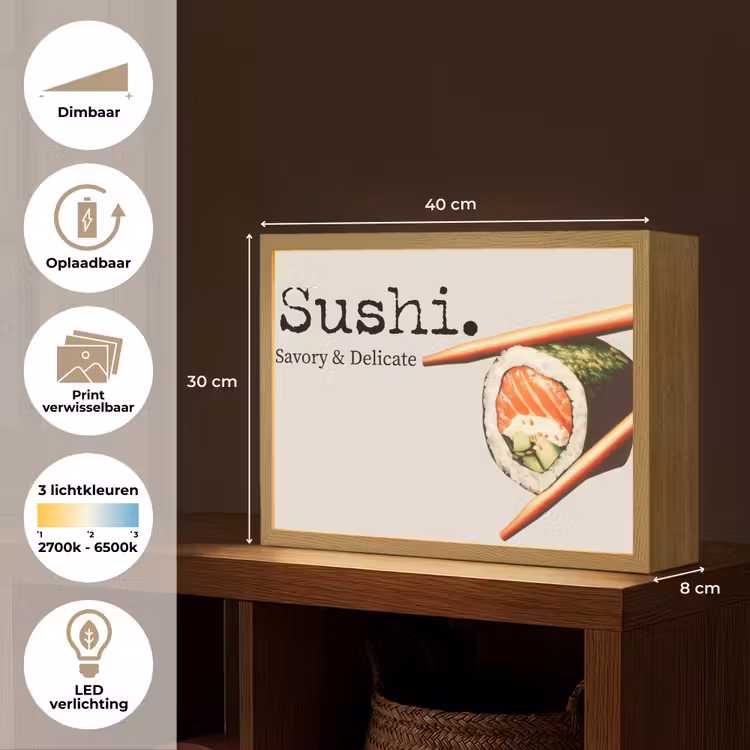 Lightbox - Wandlamp - Sushi - Zalm - Rijst - Japans — 10