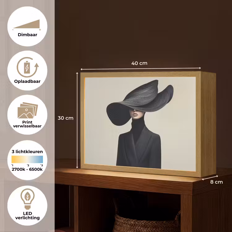 Lightbox - Wandlamp - Zwart - Vrouw - Hoed — 10