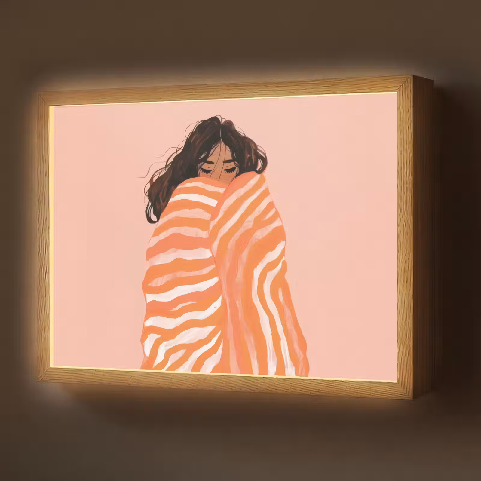 Lightbox - Wandlamp - Meisje - Deken - Gestreept - Oranje — 1