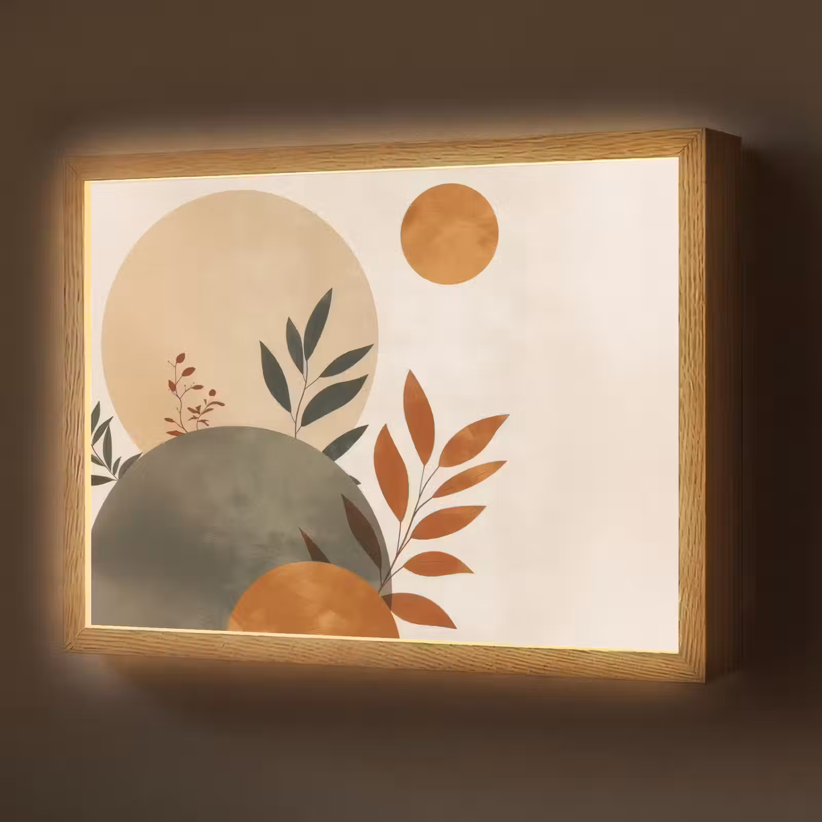 Lightbox - Wandlamp - Vormen - Rond - Bladeren - Beige — 1