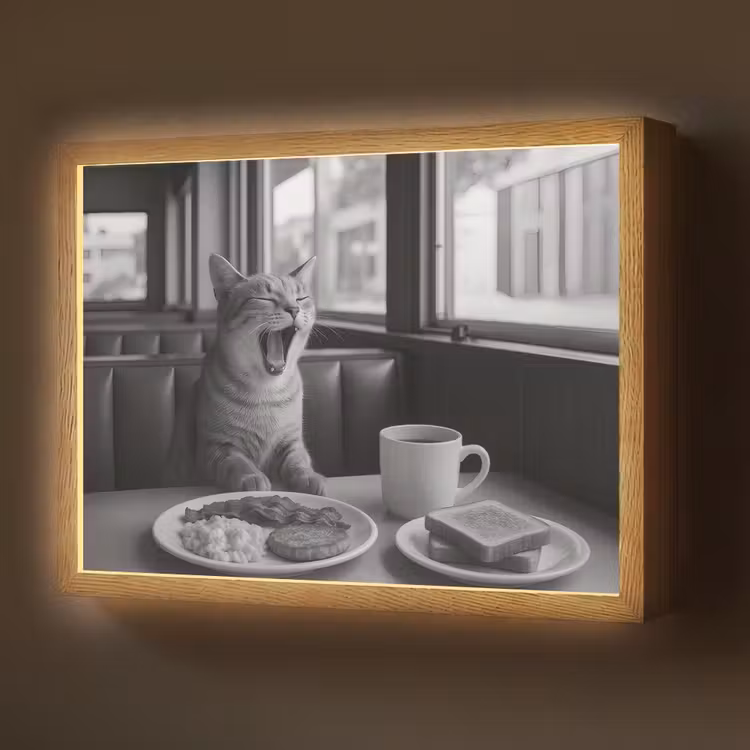 Lightbox - Wandlamp - Kat - Koffie - Brood - Zwart — 1