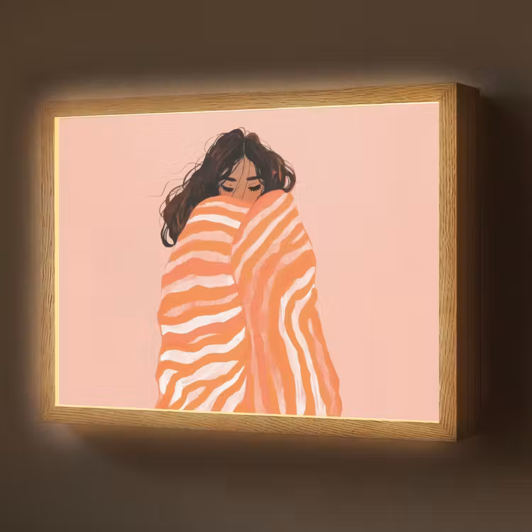 Lightbox - Wandlamp - Meisje - Deken - Gestreept - Oranje — 1