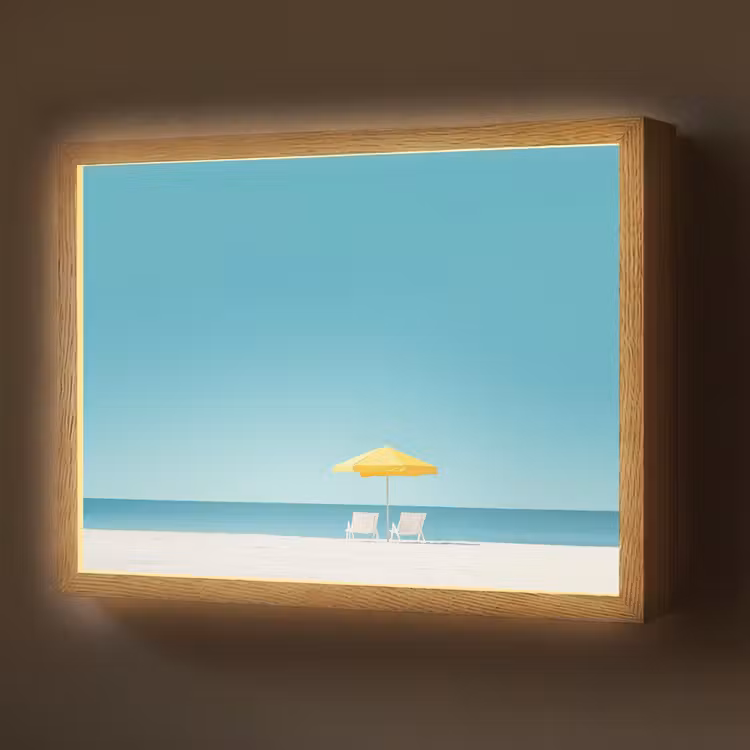 Lightbox - Wandlamp - Strand - Blauwe lucht - Geel - Parasol — 1