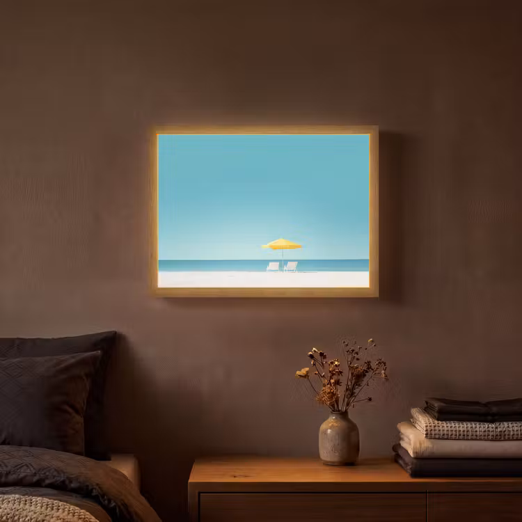 Lightbox - Wandlamp - Strand - Blauwe lucht - Geel - Parasol — 3