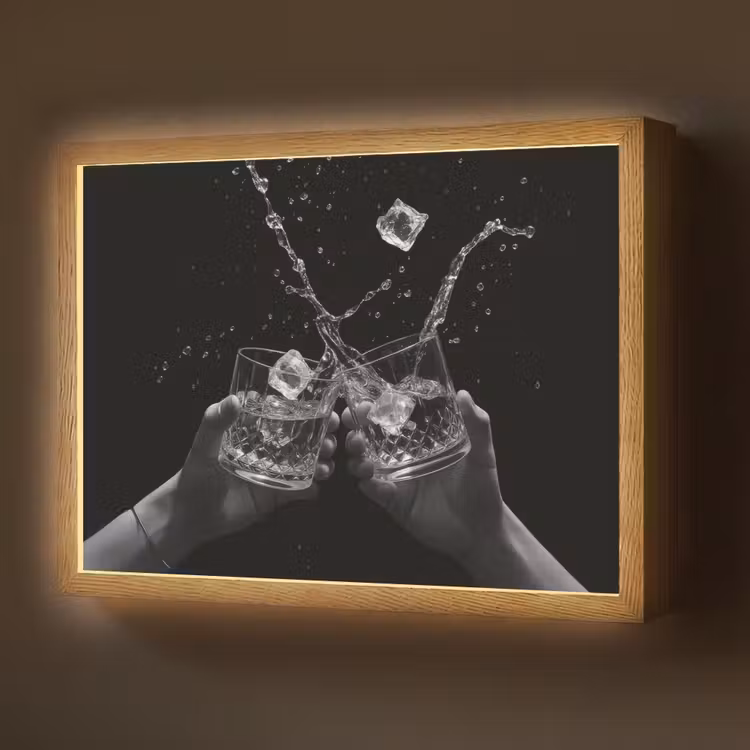 Lightbox - Wandlamp - Whiskyglazen - Ijs - Spetters - Zwart — 1