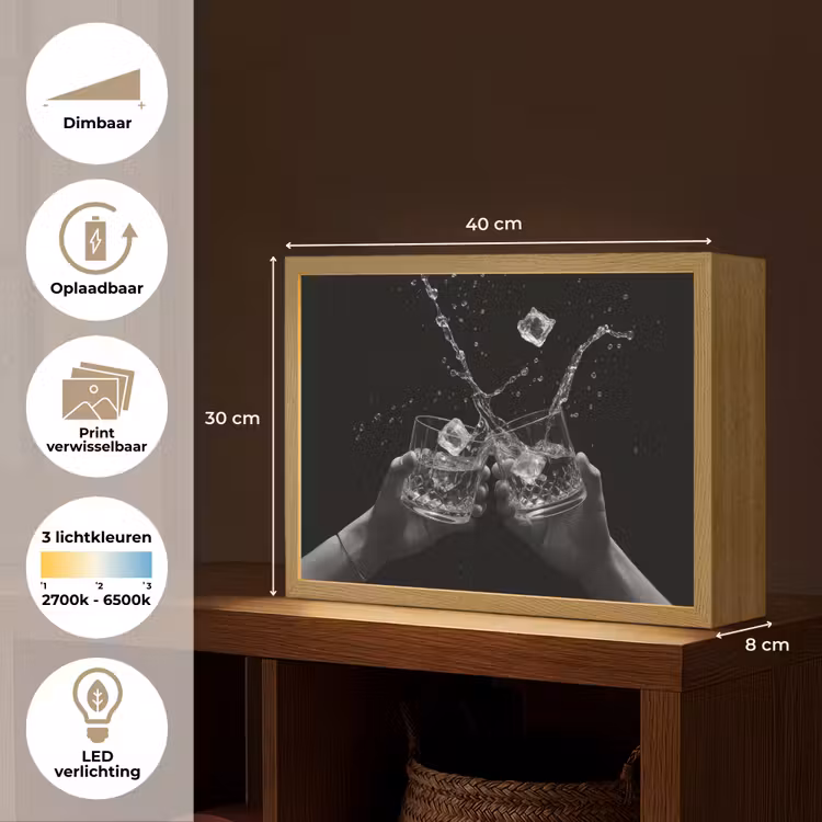 Lightbox - Wandlamp - Whiskyglazen - Ijs - Spetters - Zwart — 10