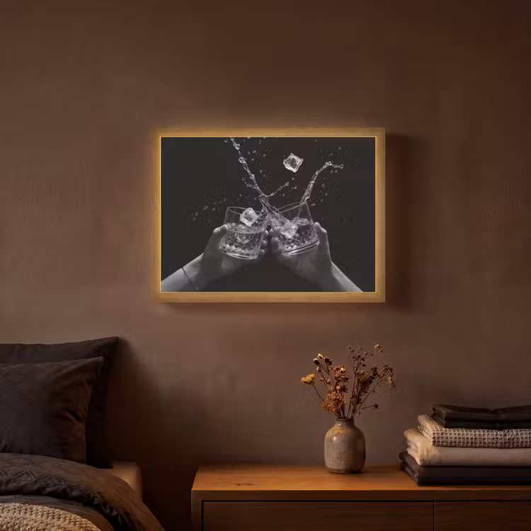 Lightbox - Wandlamp - Whiskyglazen - Ijs - Spetters - Zwart — 3