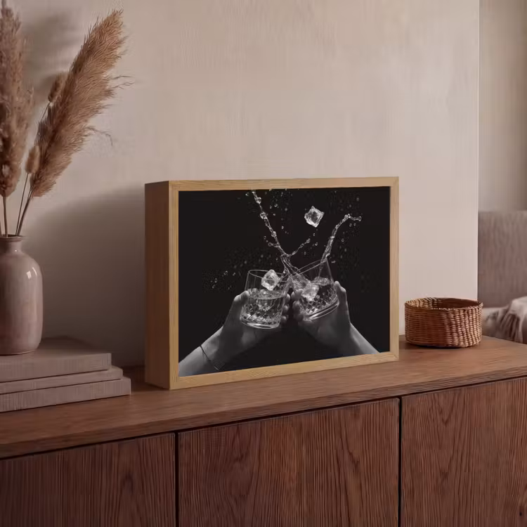 Lightbox - Wandlamp - Whiskyglazen - Ijs - Spetters - Zwart — 4