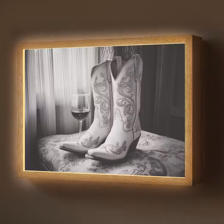 Lightbox - Wandlamp - Wijn - Cowboylaarzen - Raamlicht - Wit — 1