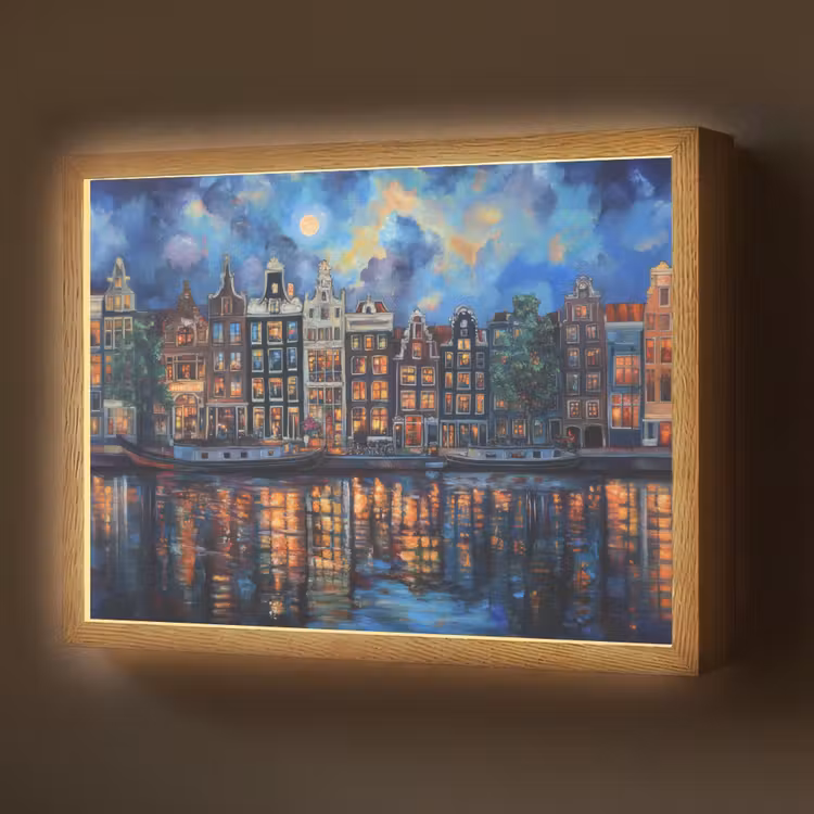 Lightbox - Wandlamp - Grachten Amsterdam - Huizen - Stad - Kleurrijk — 1