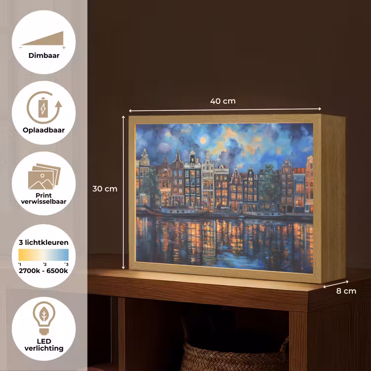 Lightbox - Wandlamp - Grachten Amsterdam - Huizen - Stad - Kleurrijk — 10