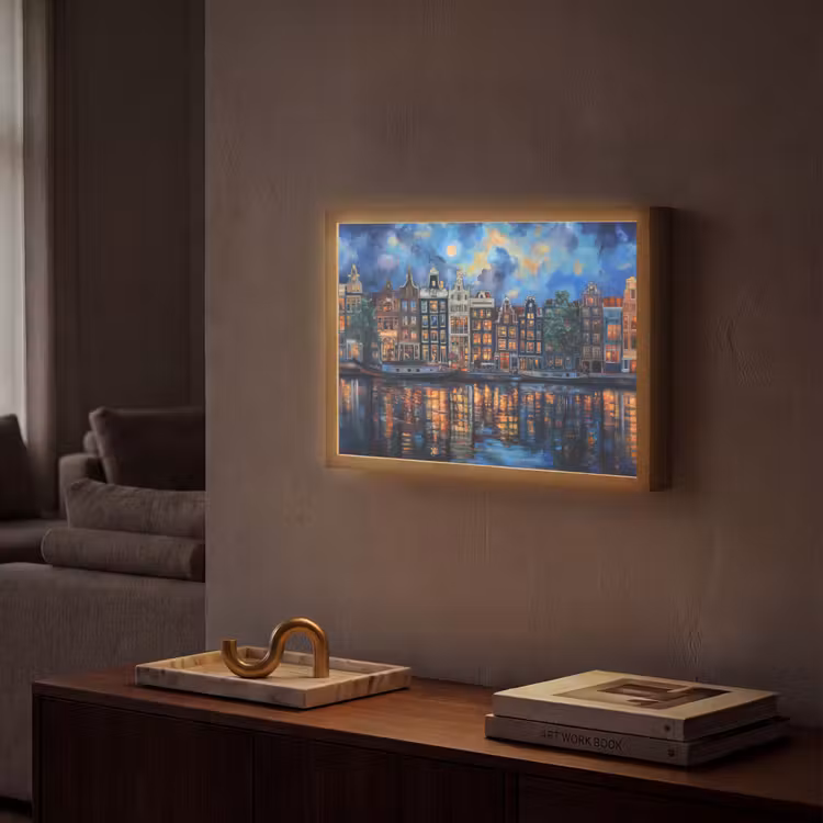 Lightbox - Wandlamp - Grachten Amsterdam - Huizen - Stad - Kleurrijk — 2