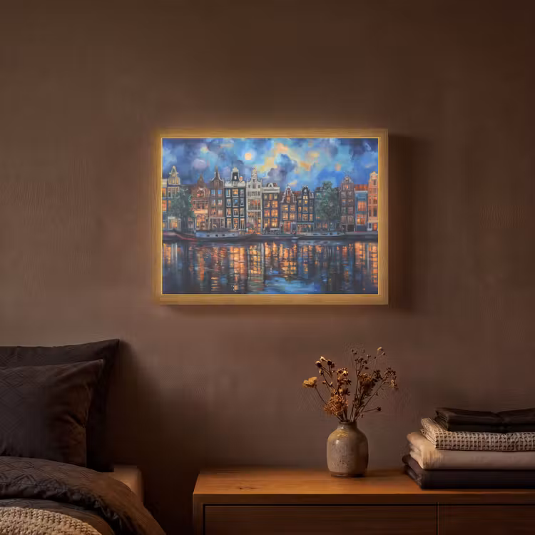 Lightbox - Wandlamp - Grachten Amsterdam - Huizen - Stad - Kleurrijk — 3