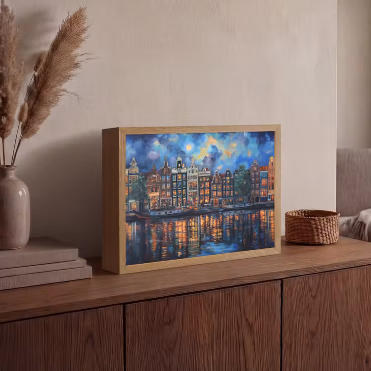 Lightbox - Wandlamp - Grachten Amsterdam - Huizen - Stad - Kleurrijk — 4
