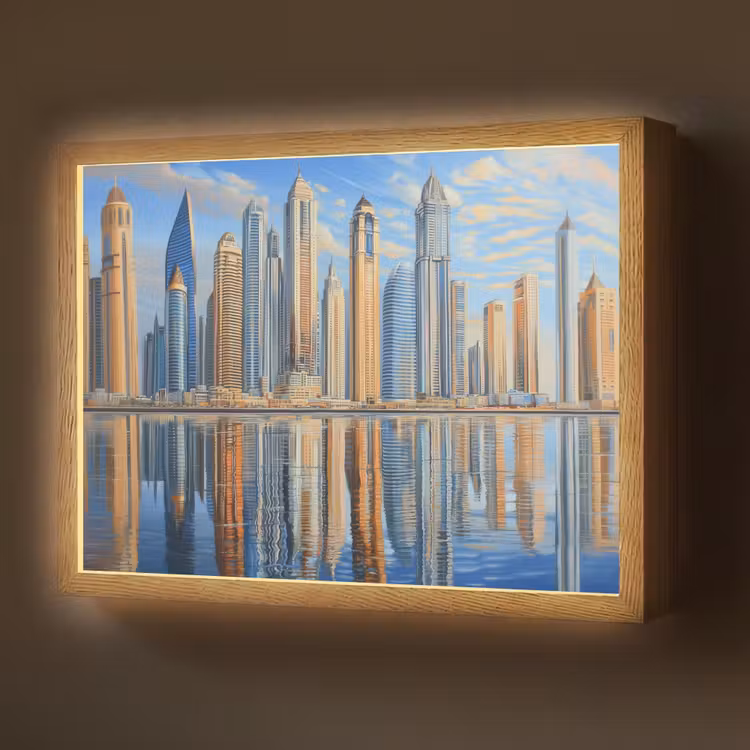 Lightbox - Wandlamp - Skyline - Wolkenkrabbers - Water - Blauw — 1