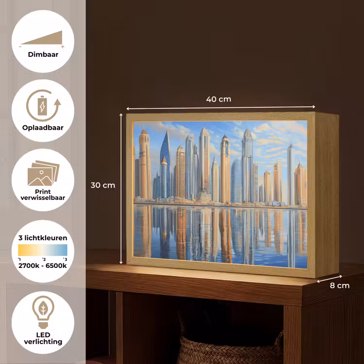 Lightbox - Wandlamp - Skyline - Wolkenkrabbers - Water - Blauw — 10