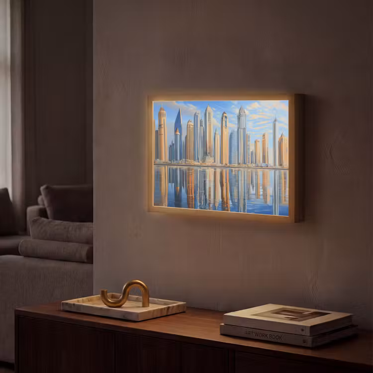 Lightbox - Wandlamp - Skyline - Wolkenkrabbers - Water - Blauw — 2