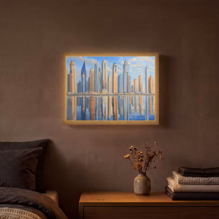 Lightbox - Wandlamp - Skyline - Wolkenkrabbers - Water - Blauw — 3