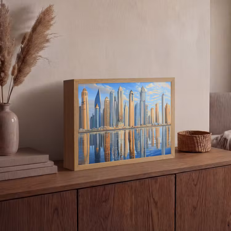 Lightbox - Wandlamp - Skyline - Wolkenkrabbers - Water - Blauw — 4