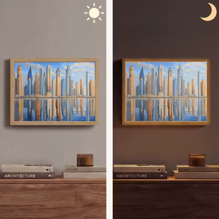 Lightbox - Wandlamp - Skyline - Wolkenkrabbers - Water - Blauw — 6