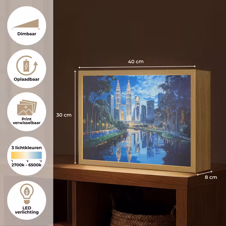Lightbox - Wandlamp - Stad Kuala Lumpur - Skyline - Wolkenkrabbers - Water — 10
