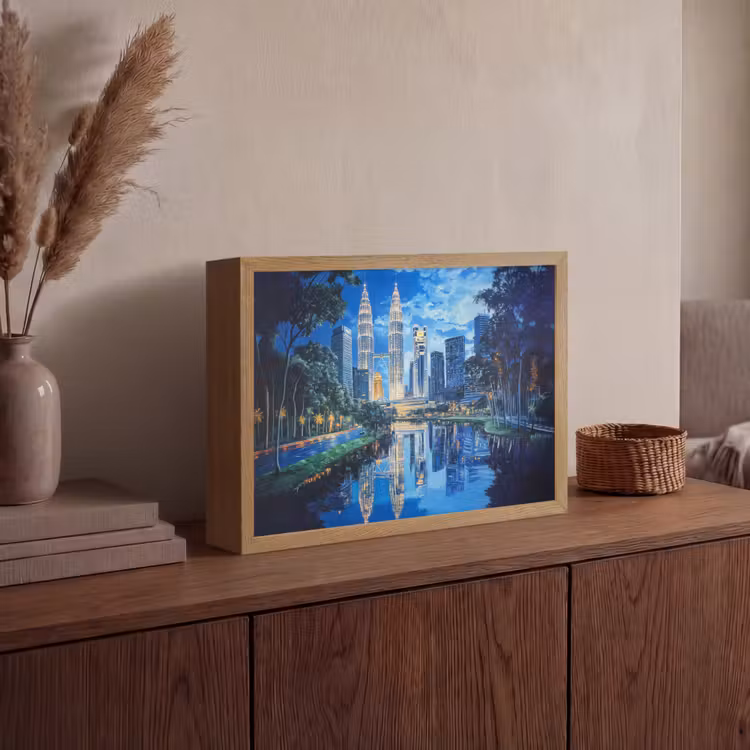 Lightbox - Wandlamp - Stad Kuala Lumpur - Skyline - Wolkenkrabbers - Water — 4