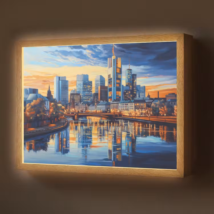 Lightbox - Wandlamp - Zonsondergang Frankfurt - Stad - Skyline - Water — 1