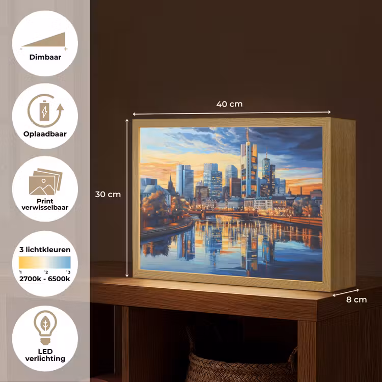 Lightbox - Wandlamp - Zonsondergang Frankfurt - Stad - Skyline - Water — 10