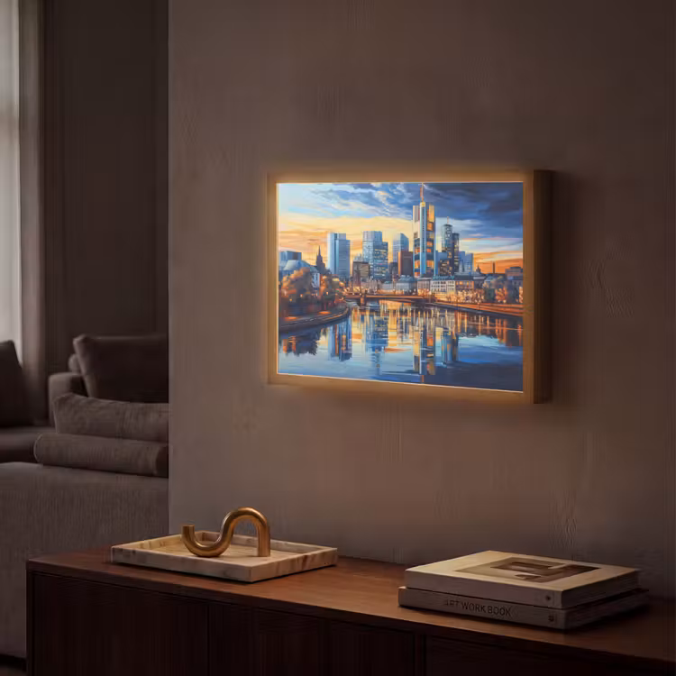 Lightbox - Wandlamp - Zonsondergang Frankfurt - Stad - Skyline - Water — 2
