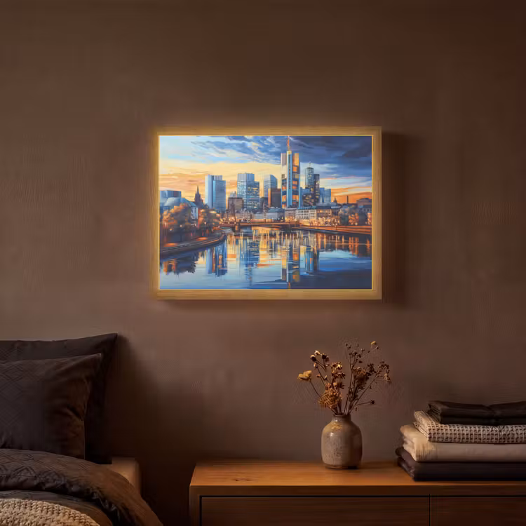 Lightbox - Wandlamp - Zonsondergang Frankfurt - Stad - Skyline - Water — 3