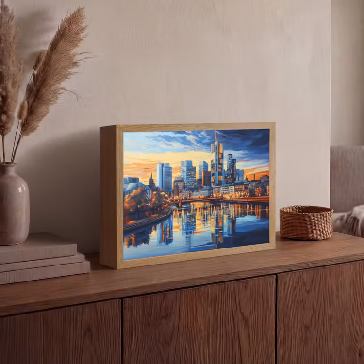 Lightbox - Wandlamp - Zonsondergang Frankfurt - Stad - Skyline - Water — 4