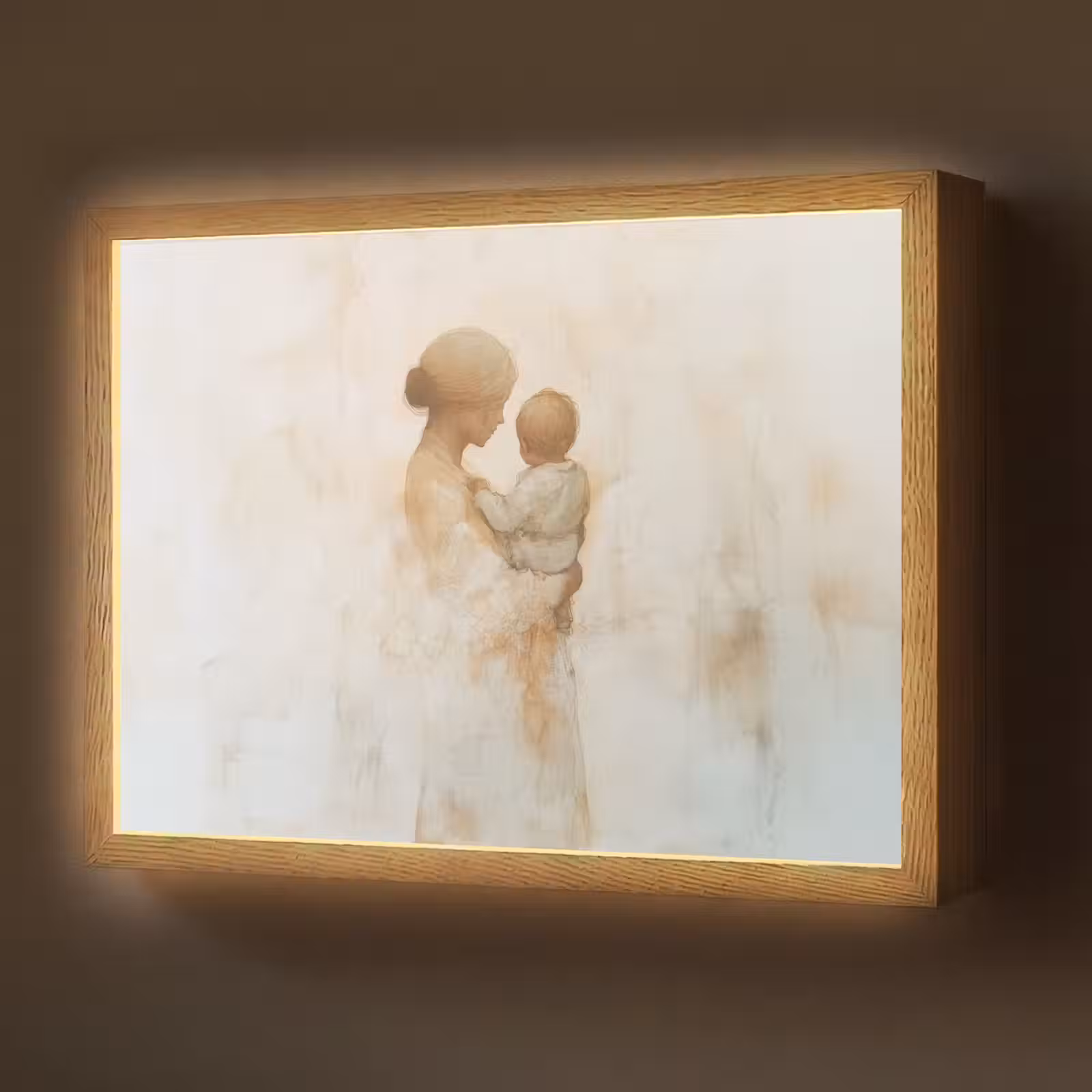 Lightbox - Wandlamp - Kind - Moeder - Waterverfschilderij — 1