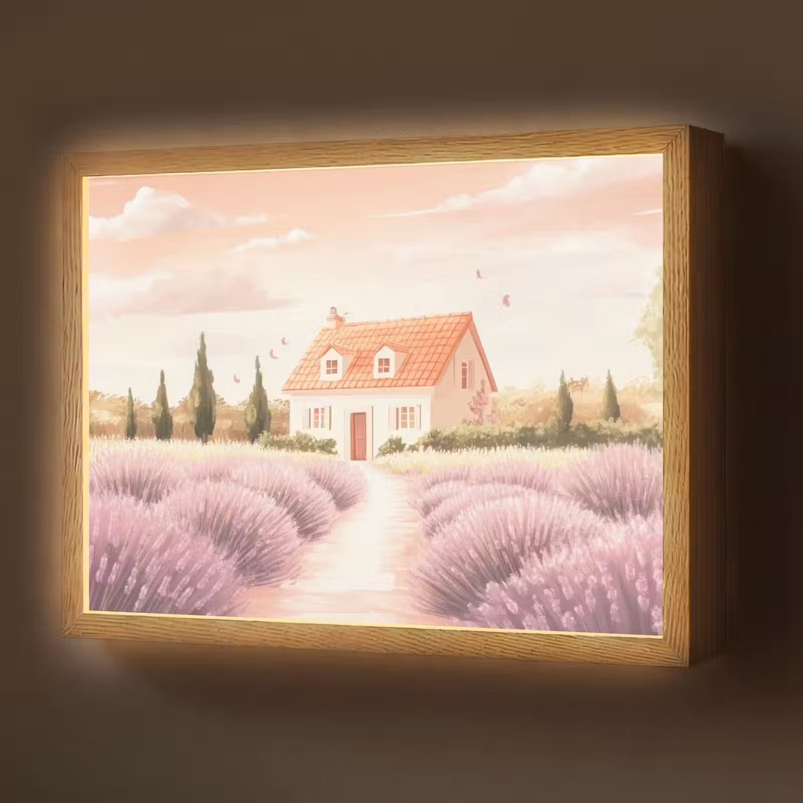 Lightbox - Wandlamp - Lavendelveld - Huis - Paars — 1