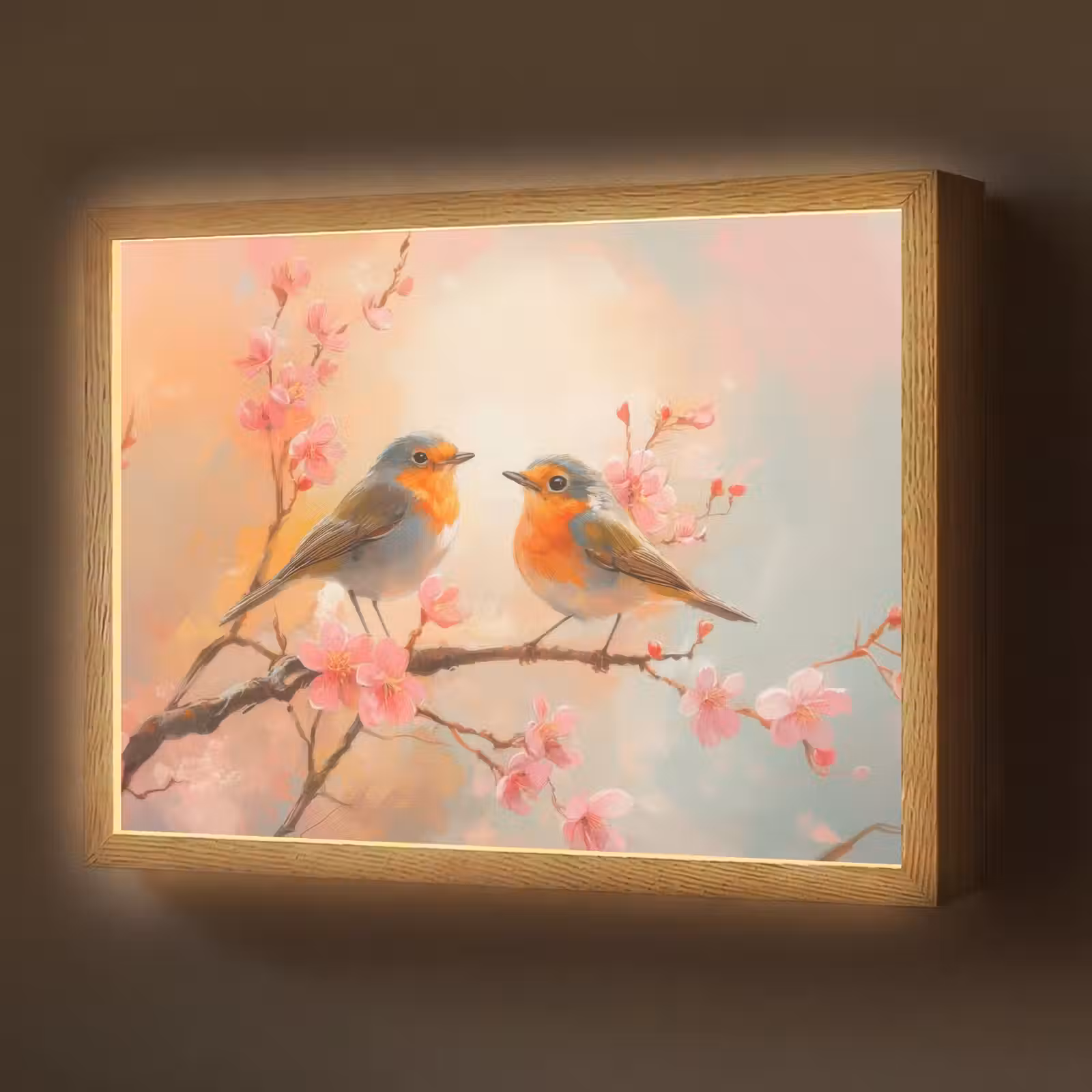 Lightbox - Wandlamp - Roodborstjes - Sierlijk - Bloesemtak — 1