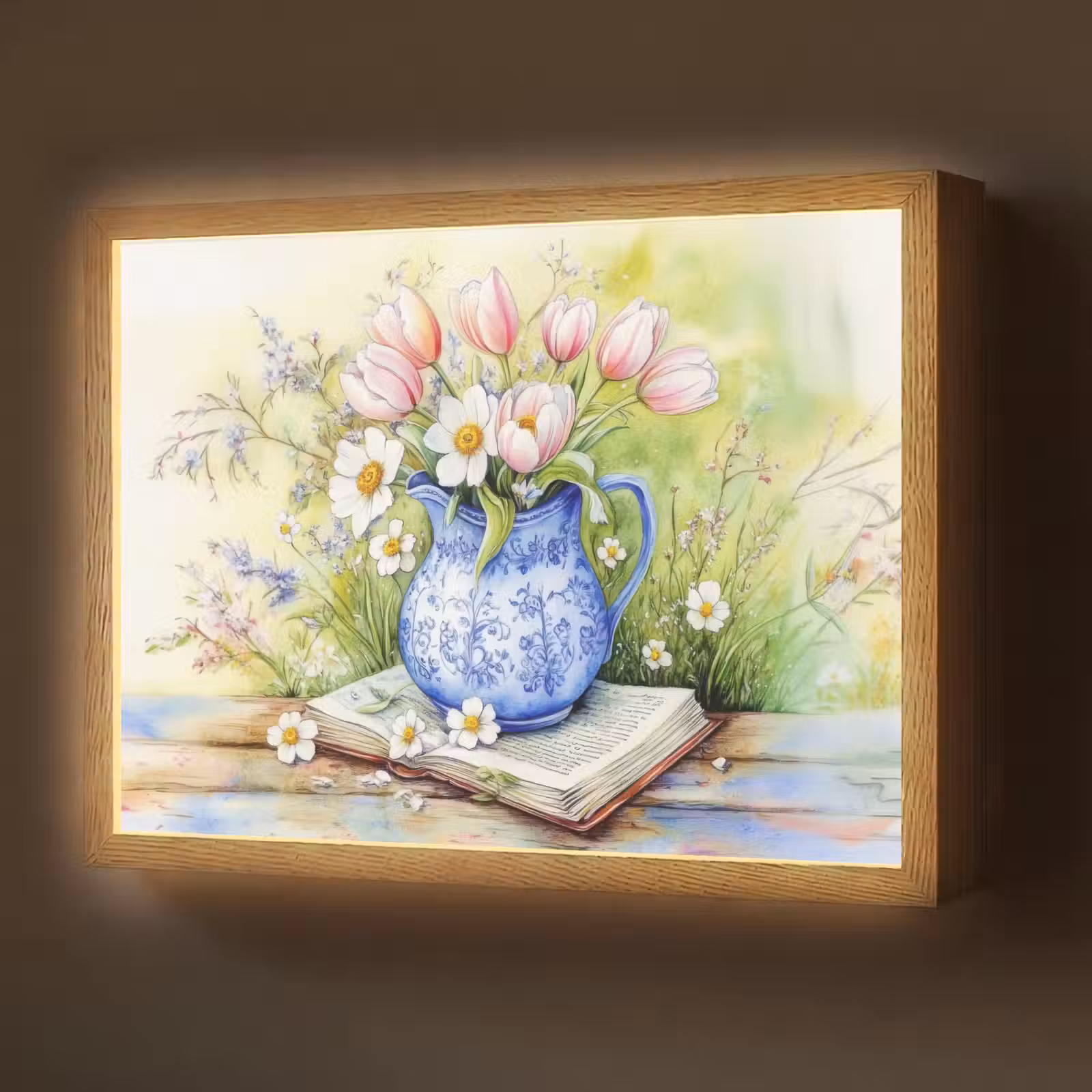 Lightbox - Wandlamp - Vaas - Delftsblauw - Madeliefjes — 1