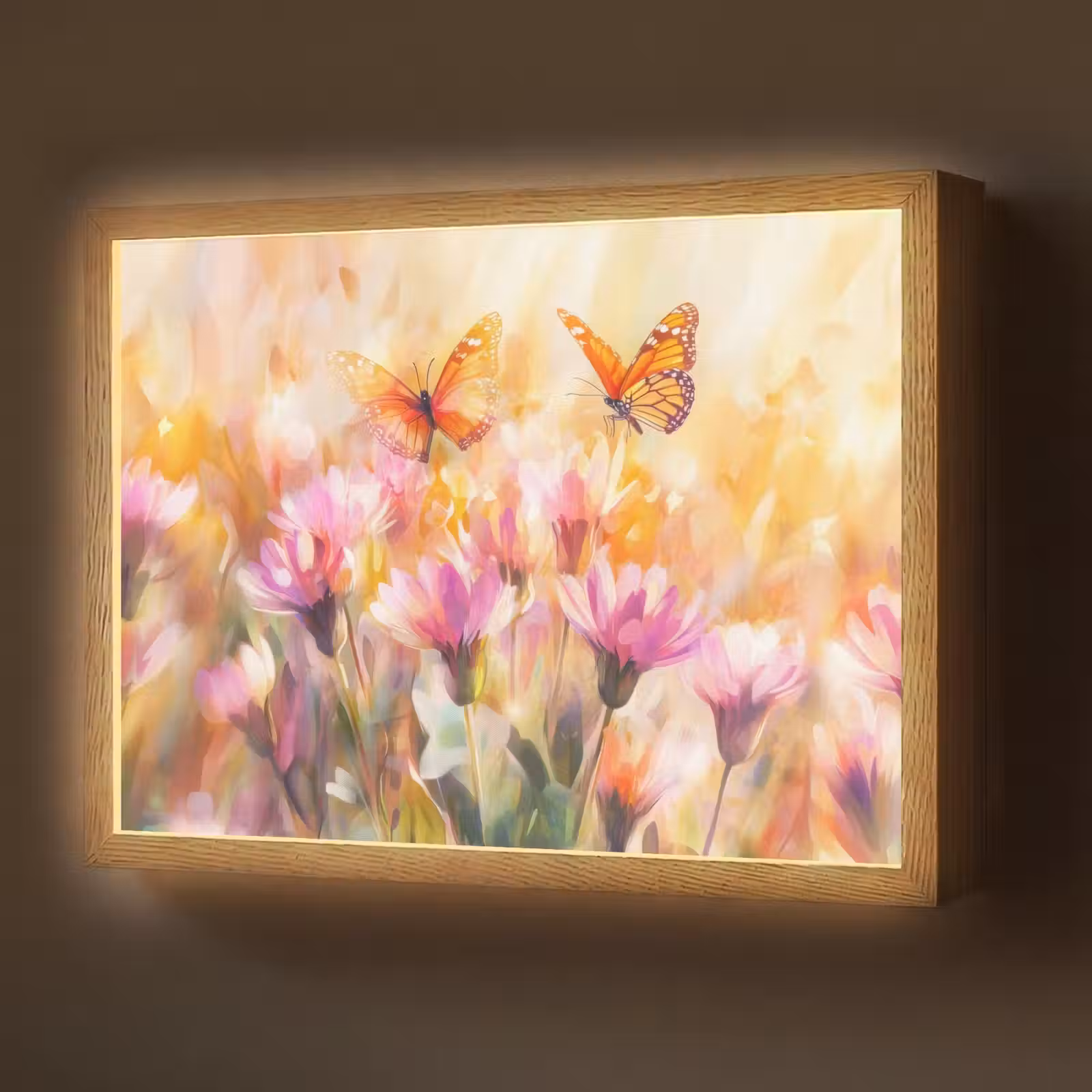 Lightbox - Wandlamp - Vlinders - Oranje - Bloemen — 1