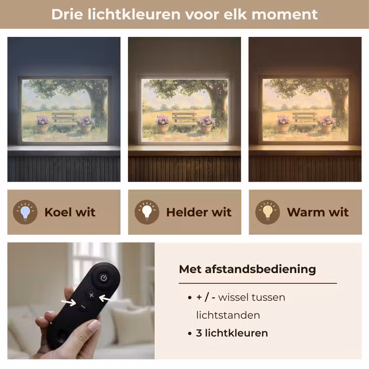Lightbox - Wandlamp - Houten bankje - Bloempotten - Landschap — 8