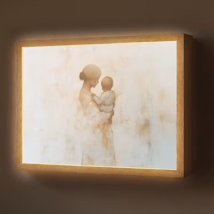 Lightbox - Wandlamp - Kind - Moeder - Waterverfschilderij — 1