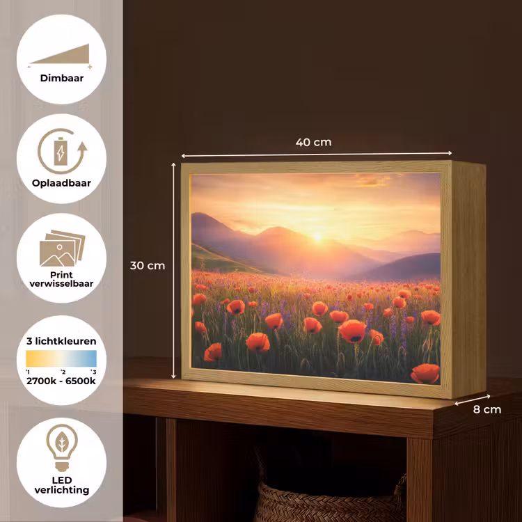 Lightbox - Wandlamp - Landschap - Zonsondergang - Bloemenveld — 10