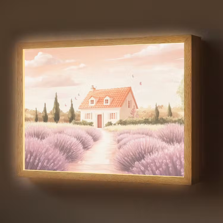 Lightbox - Wandlamp - Lavendelveld - Huis - Paars — 1