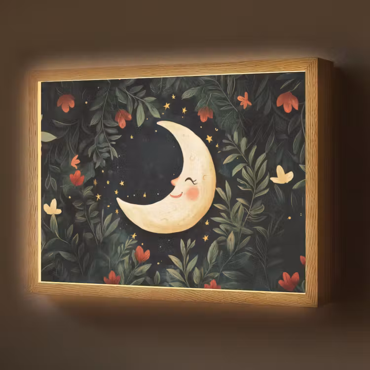 Lightbox - Wandlamp - Maan - Bloemen - Nachthemel — 1