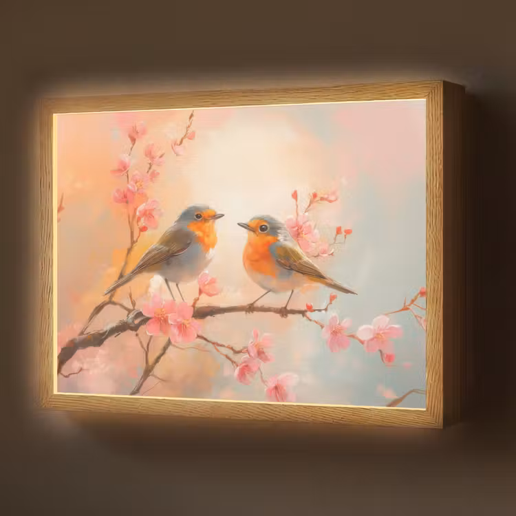 Lightbox - Wandlamp - Roodborstjes - Sierlijk - Bloesemtak — 1
