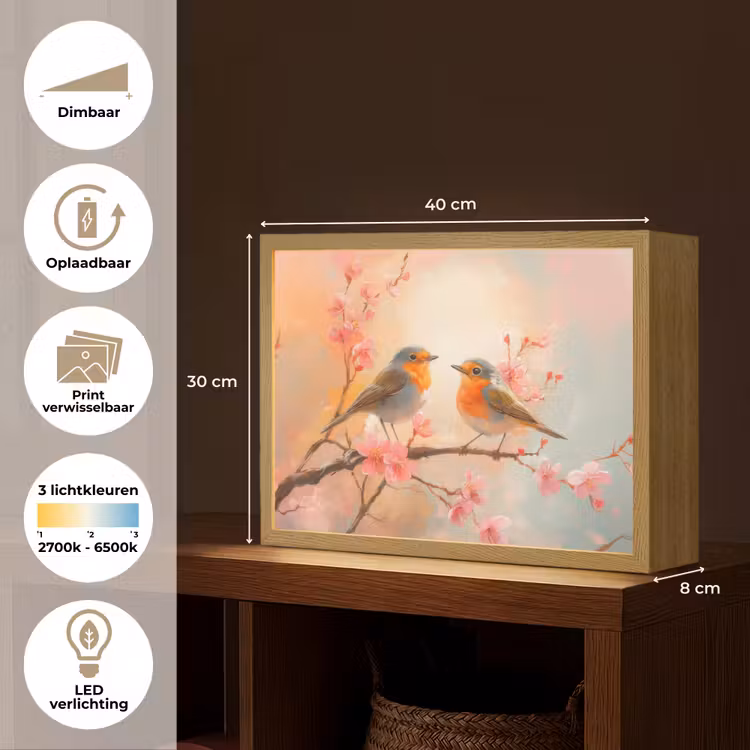 Lightbox - Wandlamp - Roodborstjes - Sierlijk - Bloesemtak — 10