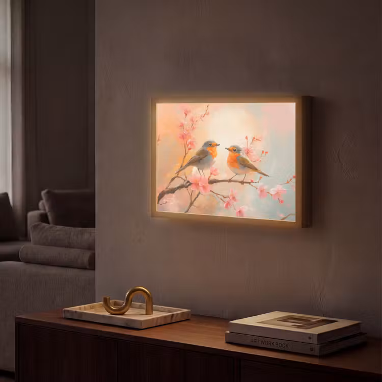 Lightbox - Wandlamp - Roodborstjes - Sierlijk - Bloesemtak — 2
