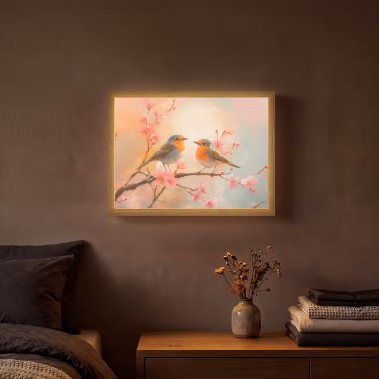 Lightbox - Wandlamp - Roodborstjes - Sierlijk - Bloesemtak — 3