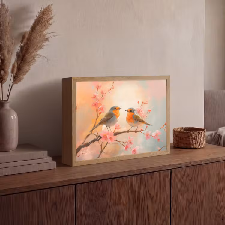 Lightbox - Wandlamp - Roodborstjes - Sierlijk - Bloesemtak — 4