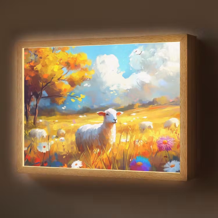 Lightbox - Wandlamp - Schaap - Weide - Bloemen — 1