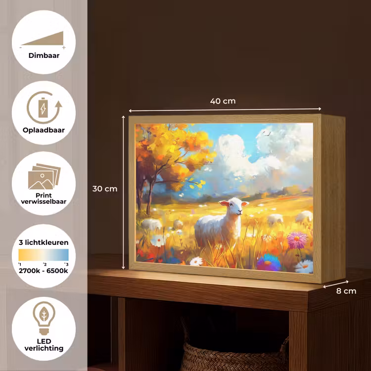 Lightbox - Wandlamp - Schaap - Weide - Bloemen — 10